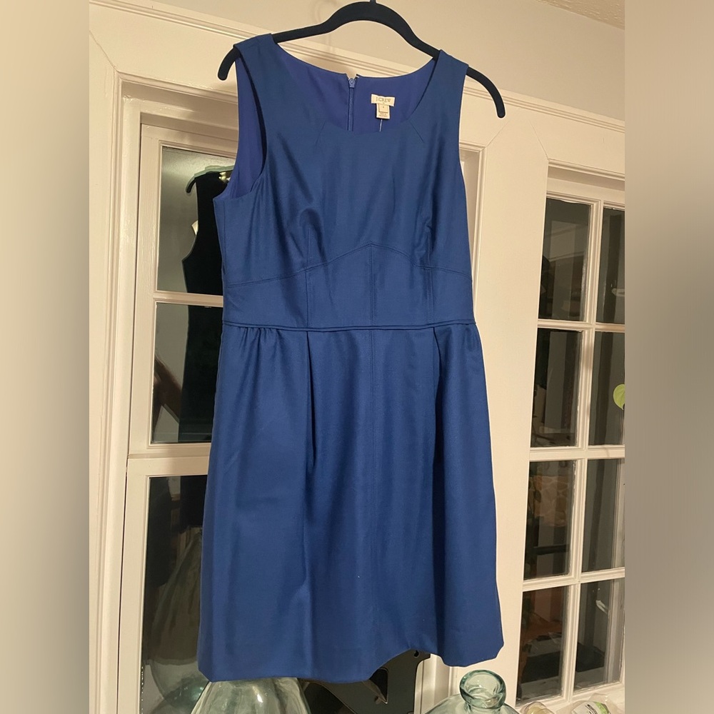 NEW J Crew pleated structured shift dress in dark blue wool flannel